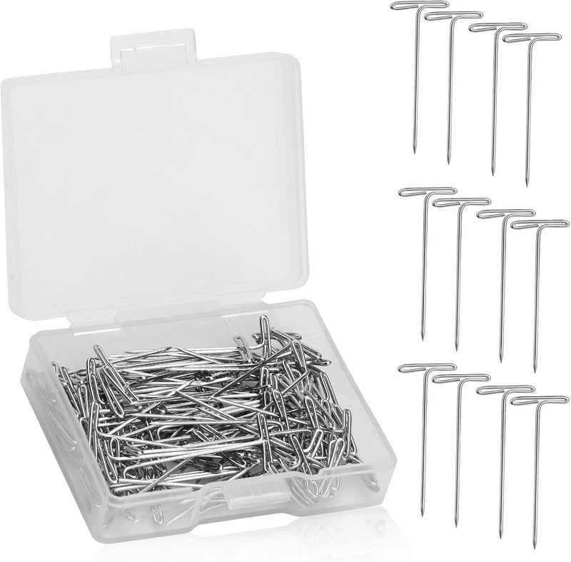 QMNNMA T Pins, 100 Pack 1 inch T Shape Sewing Pins for Blocking Knitting, Wig Pins Stainless Steel Push Pin Kit with Clear Box for Mannequin Head, Sewing, Crocheting and Modelling - Image 1